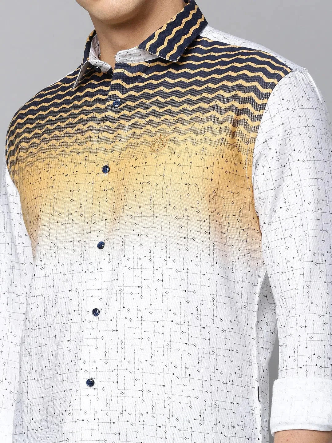 Festive White Printed Mens Shirt | Cotton Casual Shirt - DesiQlo