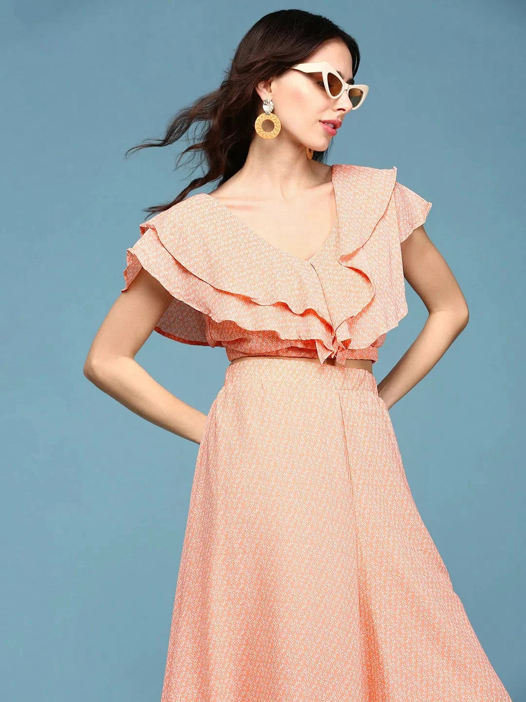 Orange Printed Co Ord Sets Women | Two Piece Sets