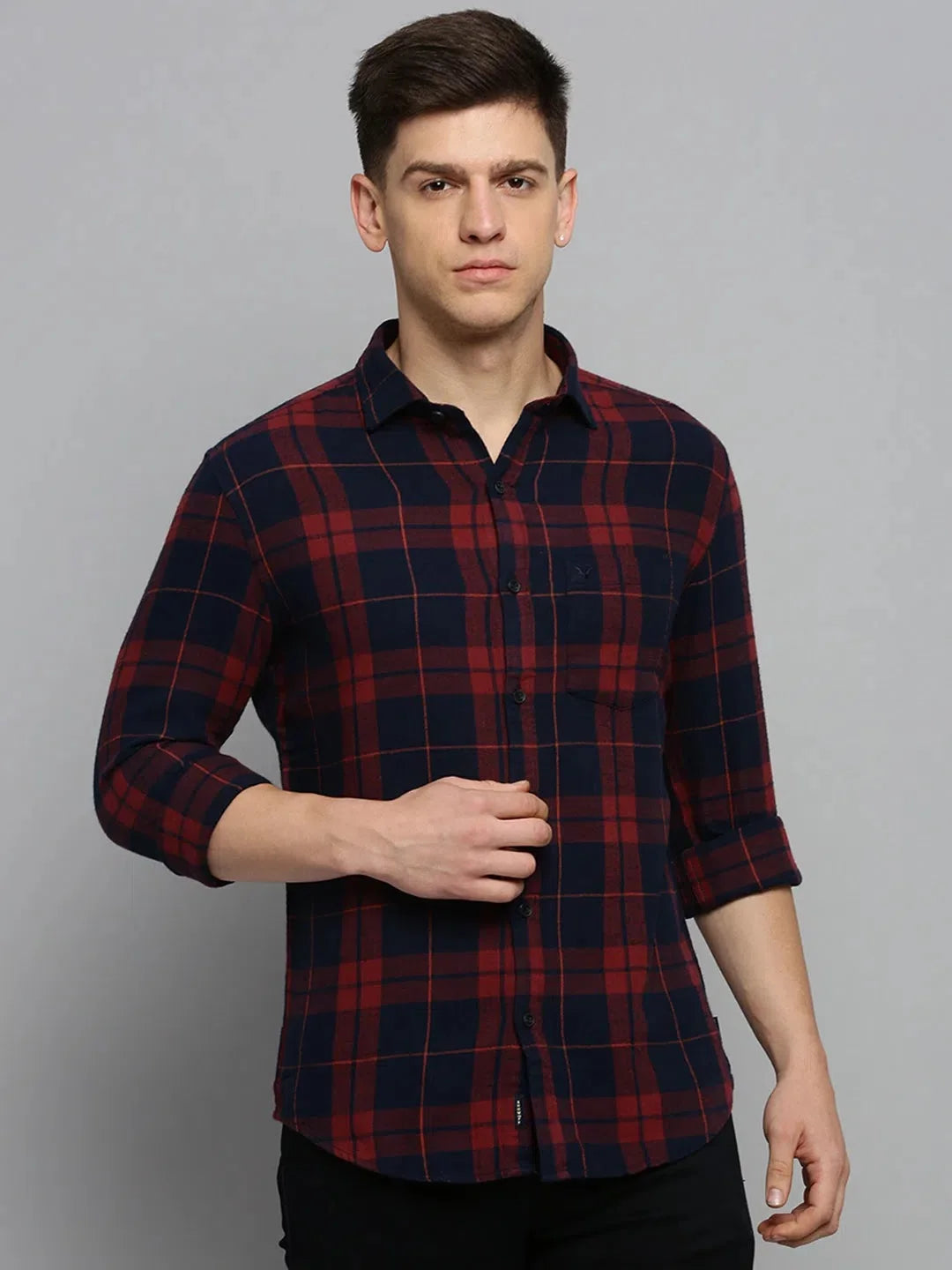 Rust Checked Mens Shirt - Cotton Casual Shirt for Men