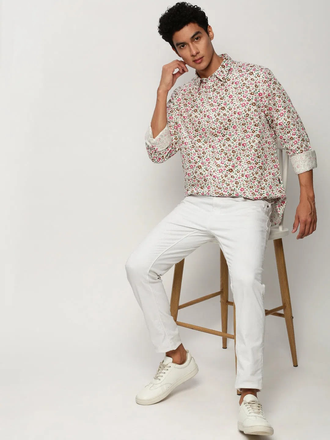 Men's White Floral Casual Shirt - Cotton Printed Shirt DesiQlo