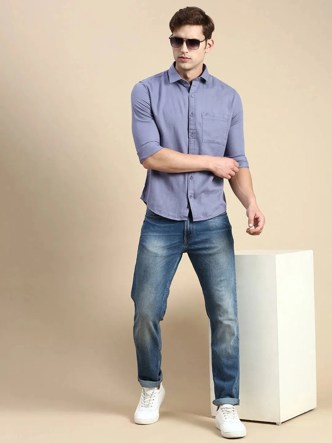 Blue Solid Cotton Mens Shirt | Classic Formal Shirts