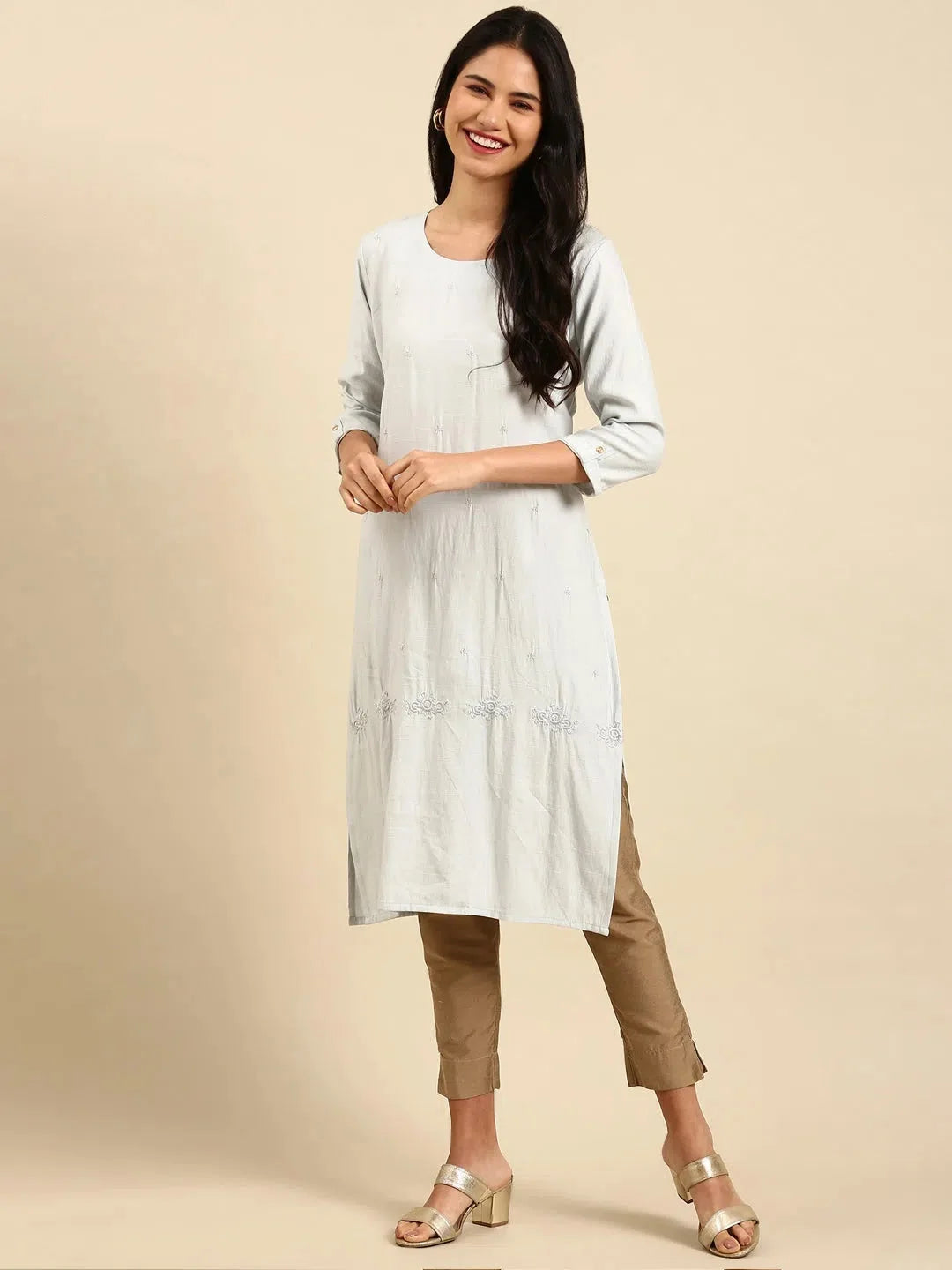 Grey Viscose Indian Kurta for Women | Solid Straight Kurti