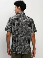Men Black Printed Casual Casual Shirts-GEORGE-1653-Black