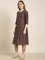 Women Straight Brown Floral Kurta-HO-1475-Brown