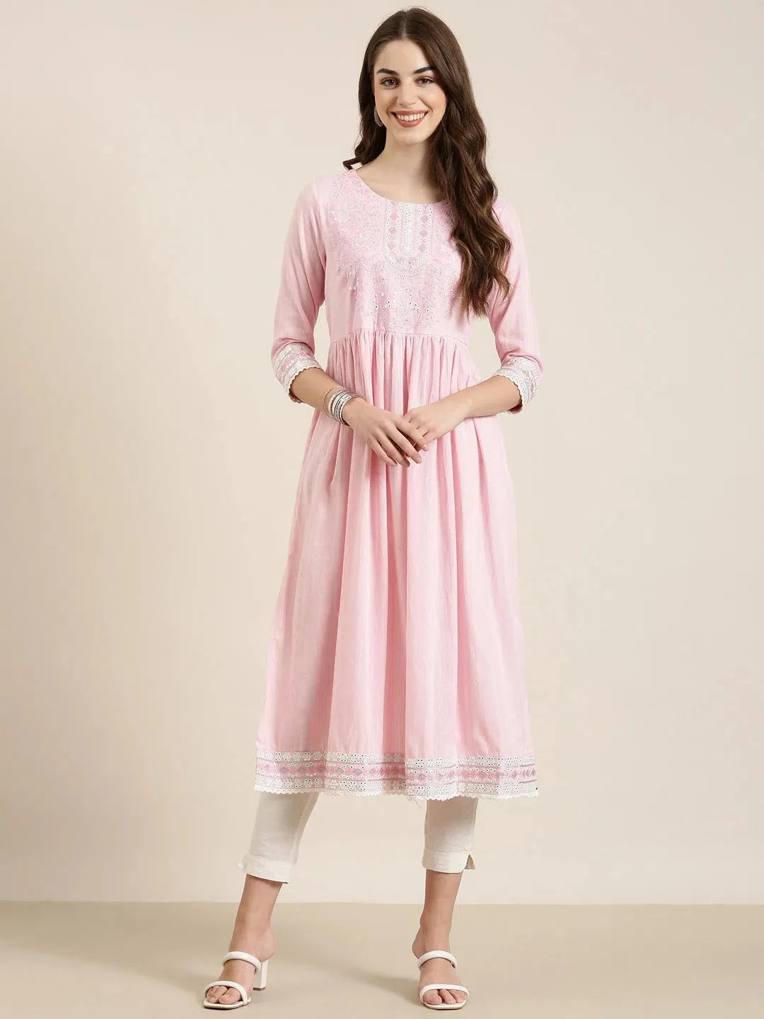 Pink Solid Anarkali Kurta for Women | Cotton Anarkali Dress