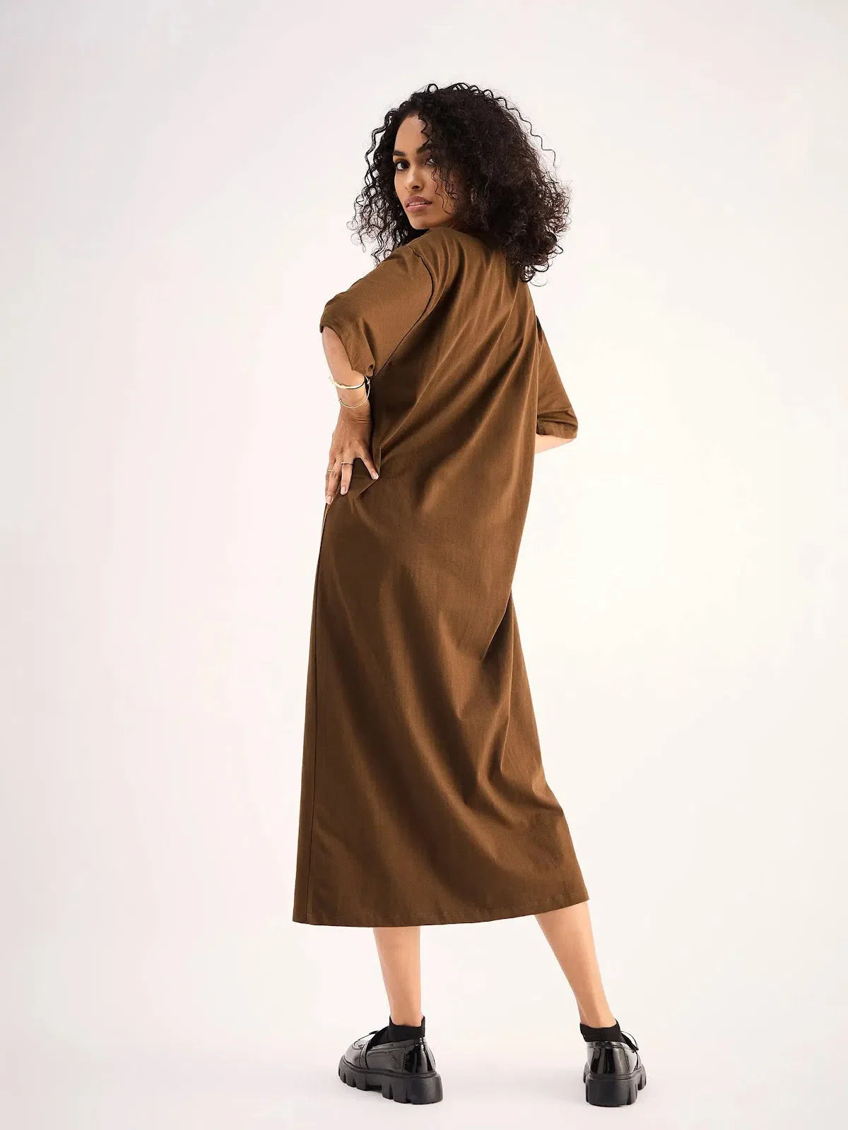 Women Brown Oversized T-Shirt Dress | Cotton Jersey Fabric Brown / S Women Brown Oversized T-Shirt Dress | Cotton Jersey Fabric Brown / S