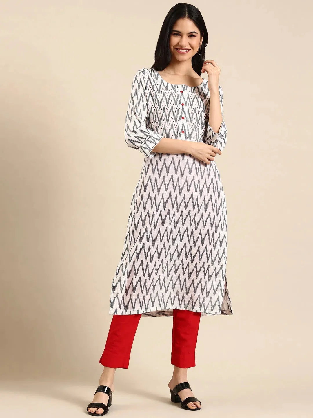 White Printed A-Line Kurta - Women's Indian Kurtis, DesiQlo