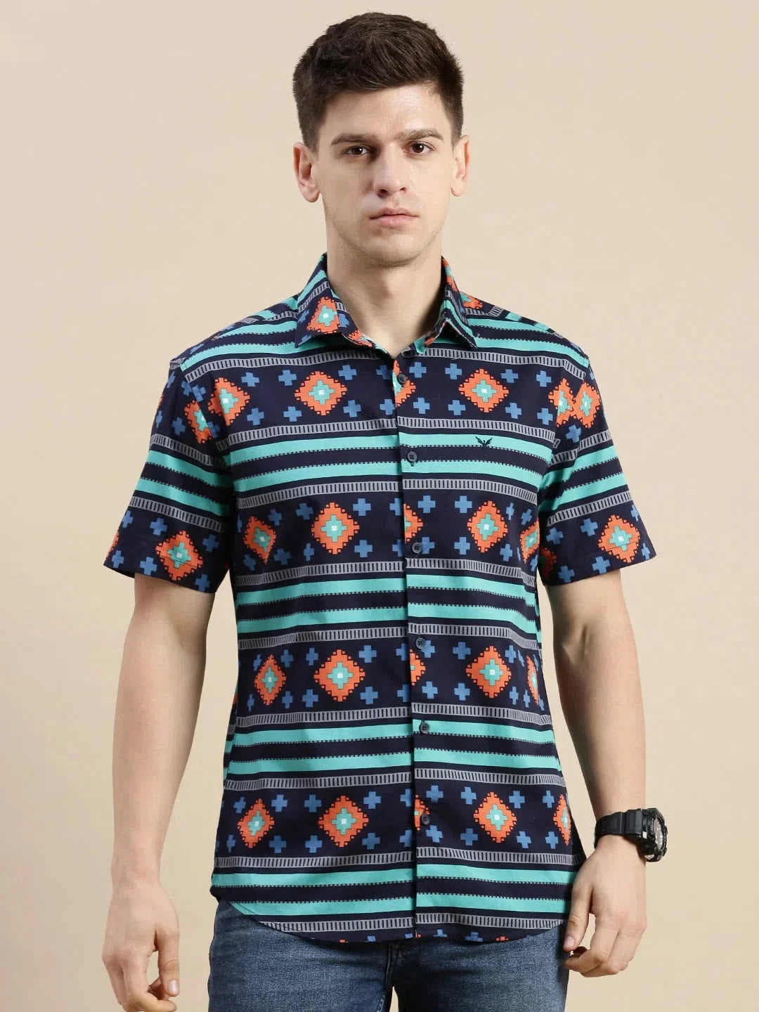 Multi Geometric Mens Shirt | DesiQlo Cotton Printed Shirt