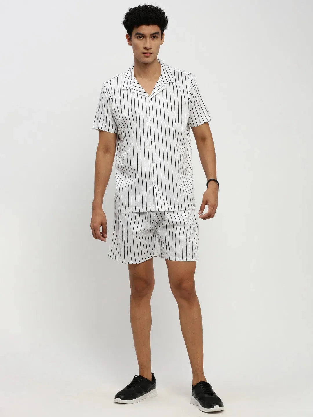 Men's White Striped Co ord Set | Showoff Two Piece Sets