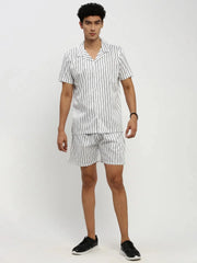 Men White Striped Co ordSet-AM-106-17-White
