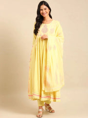 Women's Yellow Embroidered Kurta Set-RF-1741-Yellow