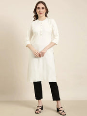 Women Straight Cream Solid Kurta-DF-1385-Cream