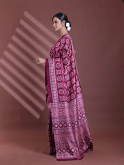 Burgundy Silk Soft Saree With Texture Print-MA60BSL01400033