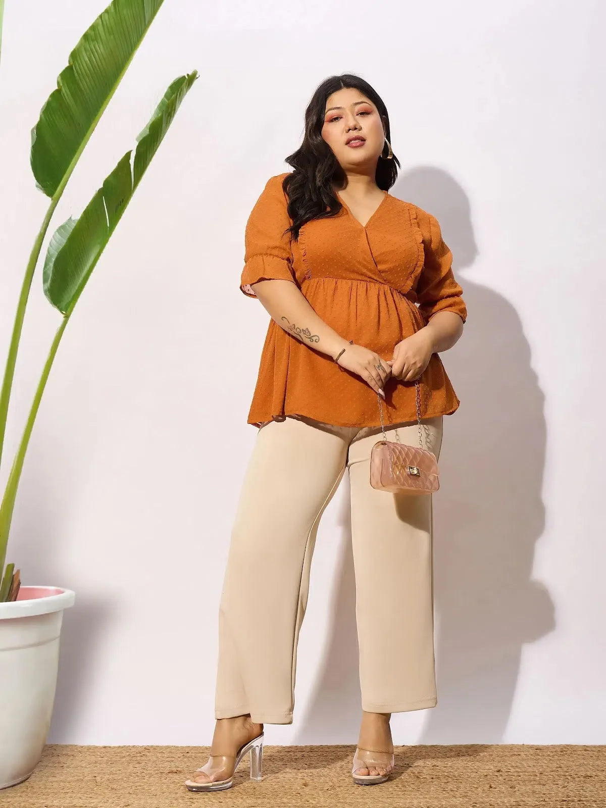 Brown Dobby Yoke Top - Women's Western Wear | Pollyknit