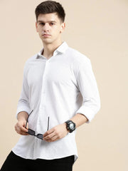 Men White Geometrical Casual Shirt-CELLOKNITS-4967-Offwhite