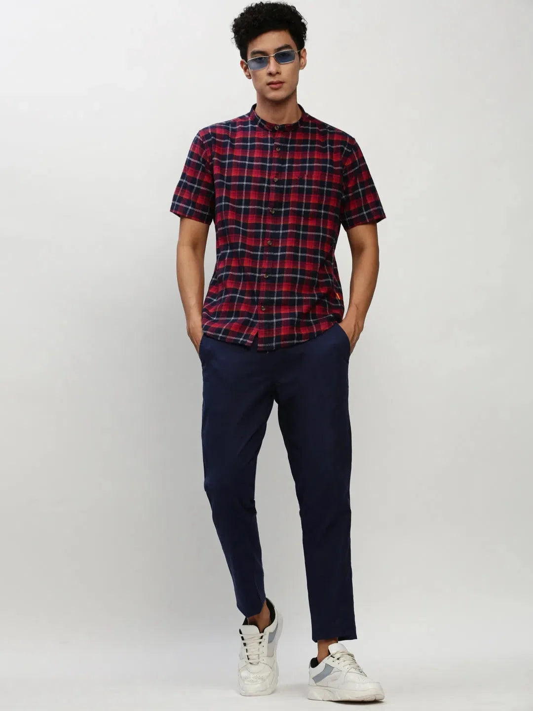 Navy Checked Cotton Mens Shirt | Casual Shirts