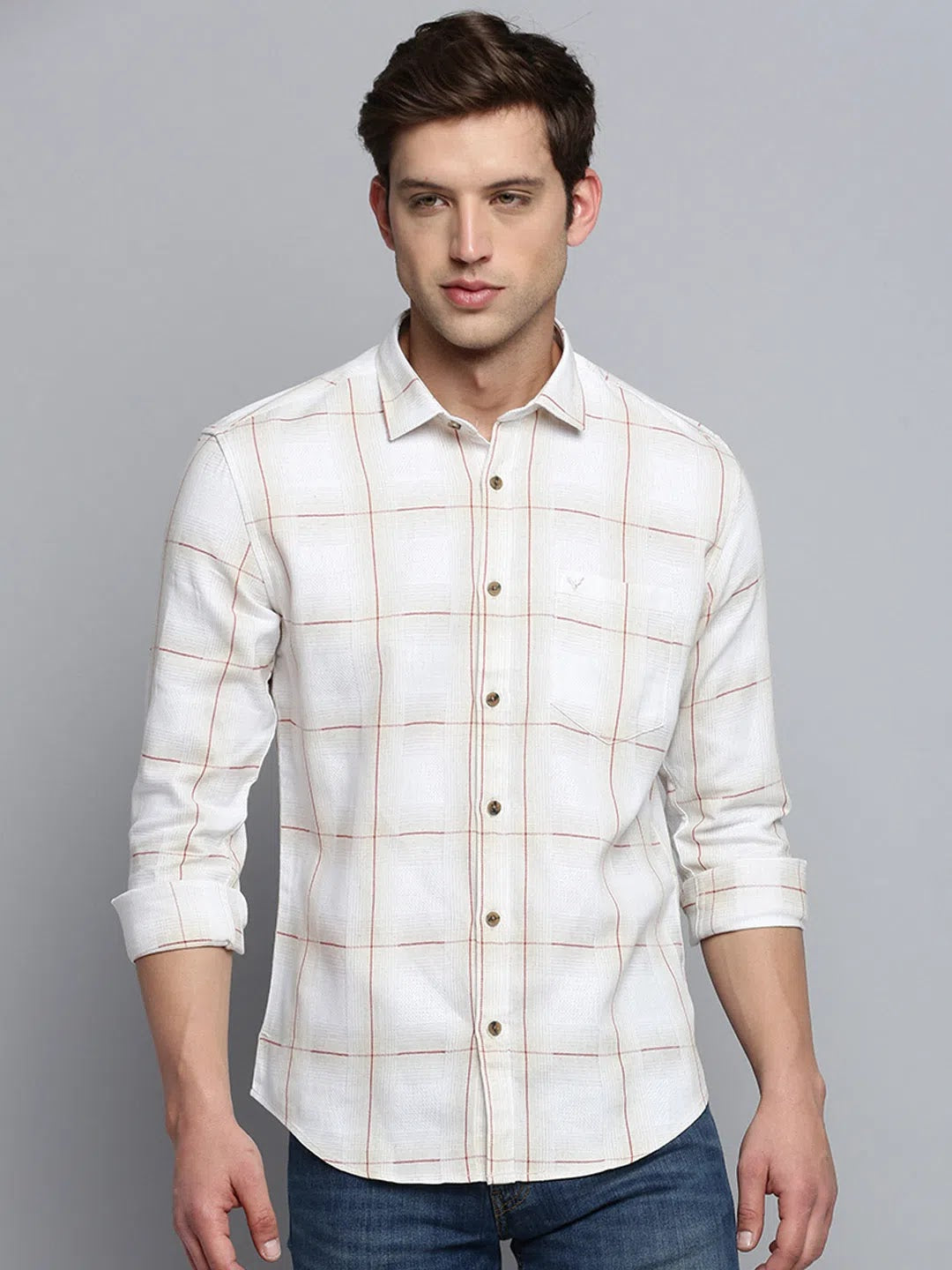 Beige Checked Mens Shirt - Cotton Casual Shirt | DesiQlo