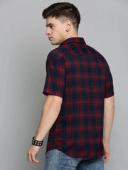 Men Navy Checked Casual Shirt-MAYACHECKS-4414-Navyblue