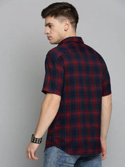 Men Navy Checked Casual Shirt-MAYACHECKS-4414-Navyblue