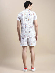 Men White Printed Casual Co ord Set-AM-92-8-Offwhite
