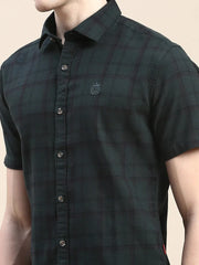 Men Green Checked Casual Shirt-VIVACHECKS-261-Olive