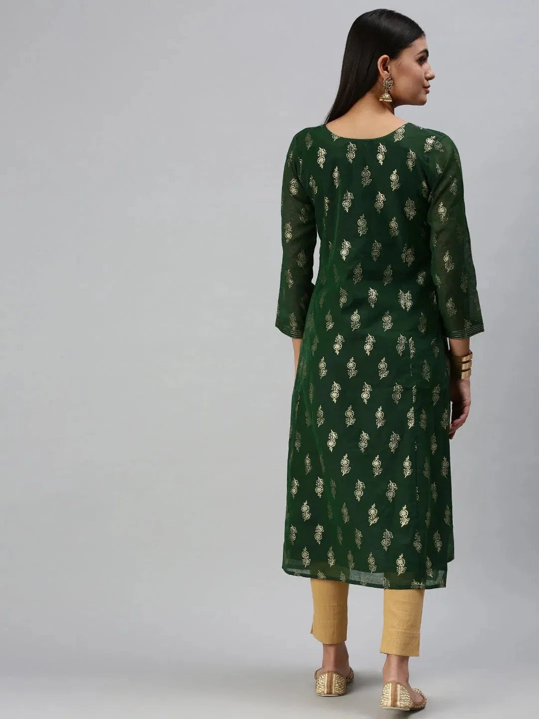 Green Printed Cotton Kurta: Stylish Indian Kurta for Women