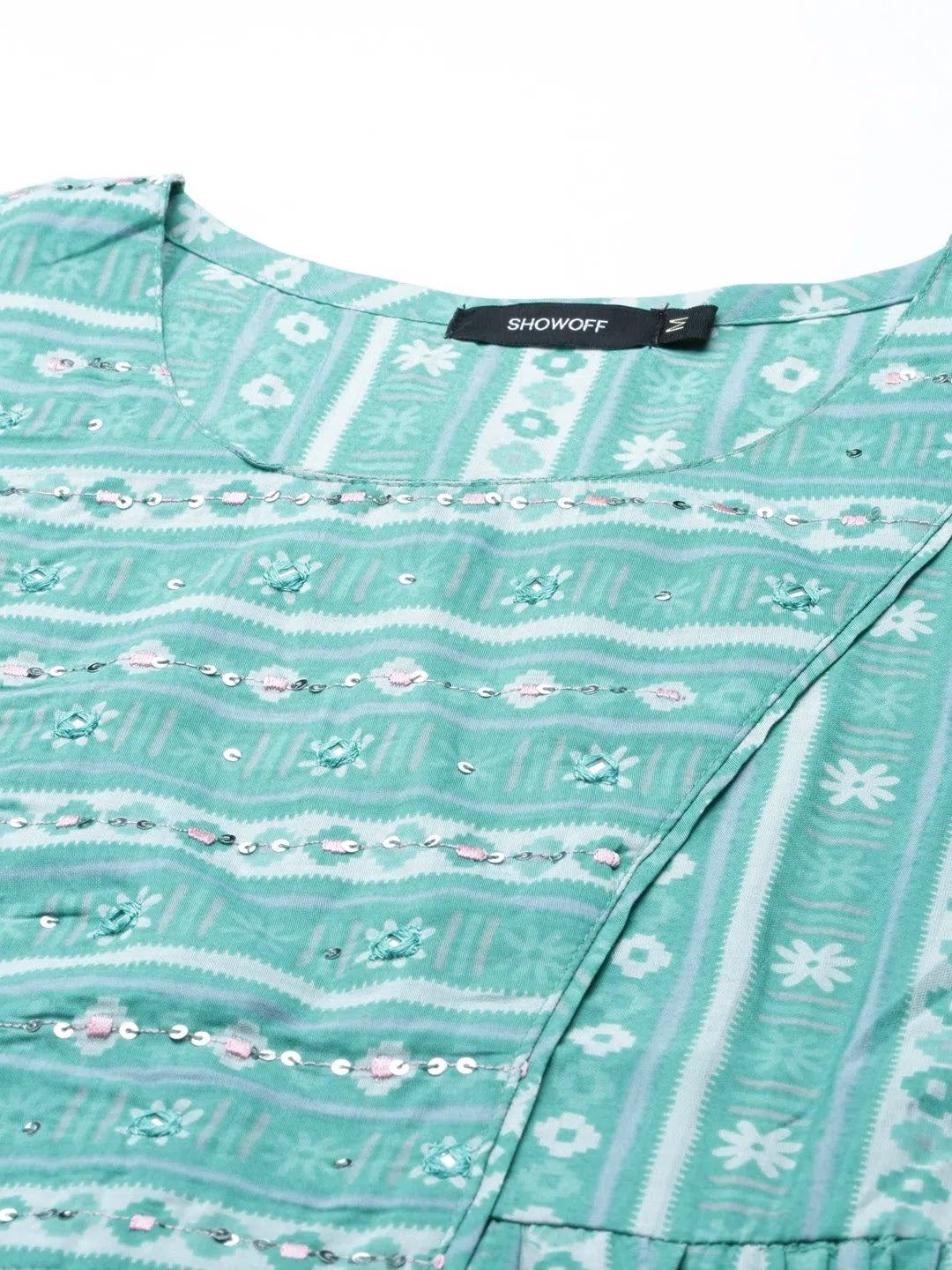 Turquoise Blue Anarkali Kurti - Printed Cotton Anarkali Dress
