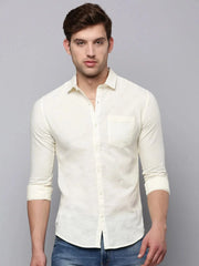 Men Cream Solid Casual Shirt-LARALILEN-3133-Cream