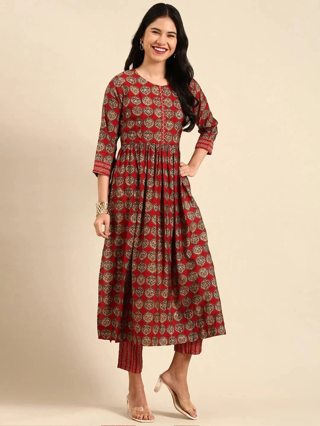 Red Printed Kurta Set | Women's Indian Cotton Kurta Sets