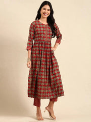 Women's Red Printed Kurta SetKC-813-Maroon