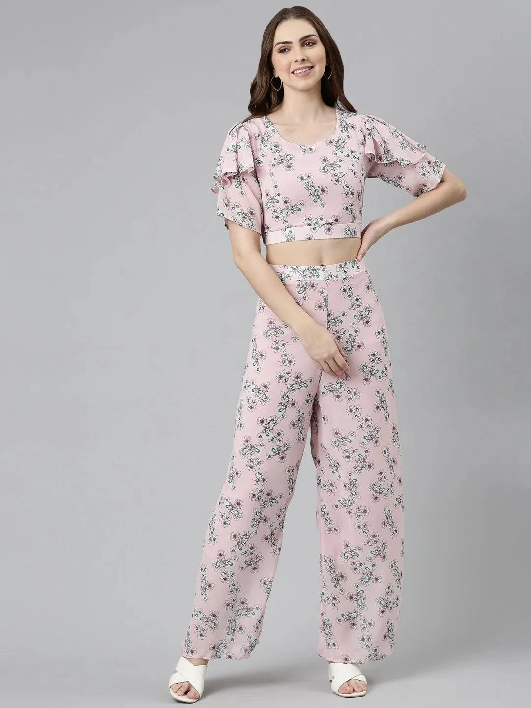 Pink Printed Co Ord Set for Women | Viscose 2 Piece Sets