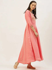Women's Pink Embellished A-Line Kurtas-FS-1484-Peach