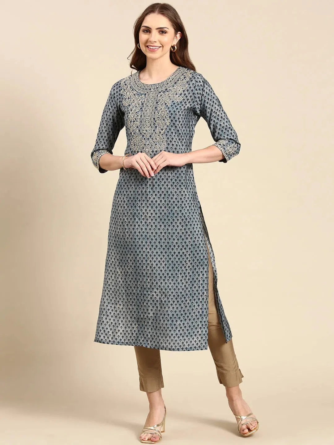 Blue Printed Cotton Kurta - Women's Indian Kurtis Collection