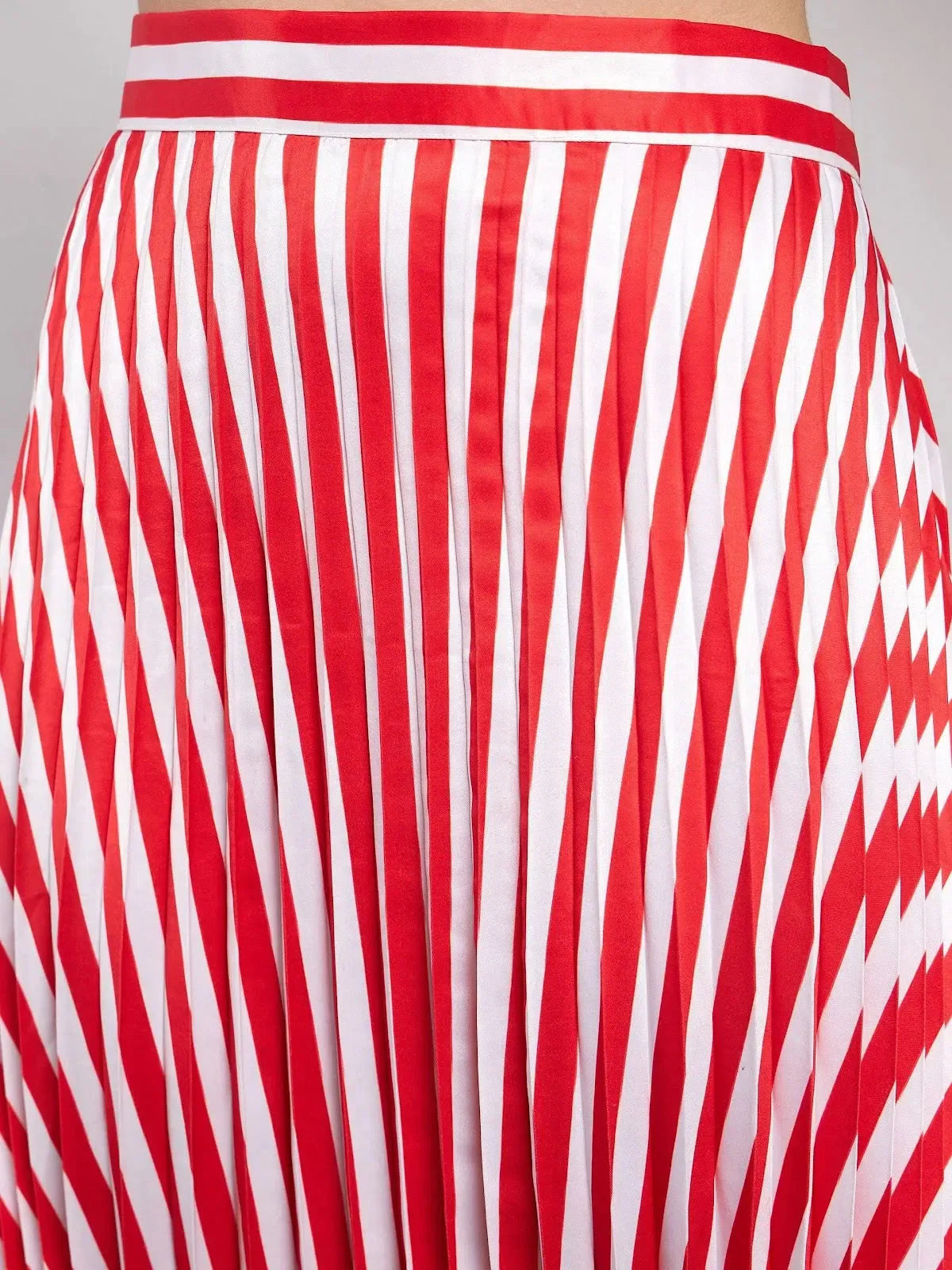 Red & White Striped Satin Maxi Skirt | Ethnic Skirts for Women