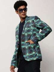 Men Blue Printed Casual Blazers-SOBLZ-082-1-Turquoiseblue
