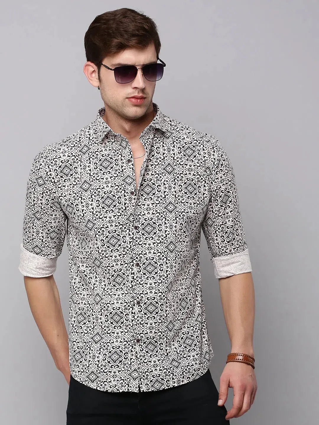 Cream Printed Mens Shirt | Cotton Casual Style