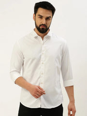 Men White Solid Casual Shirt-PARXPLAINDOBBY-3151-White
