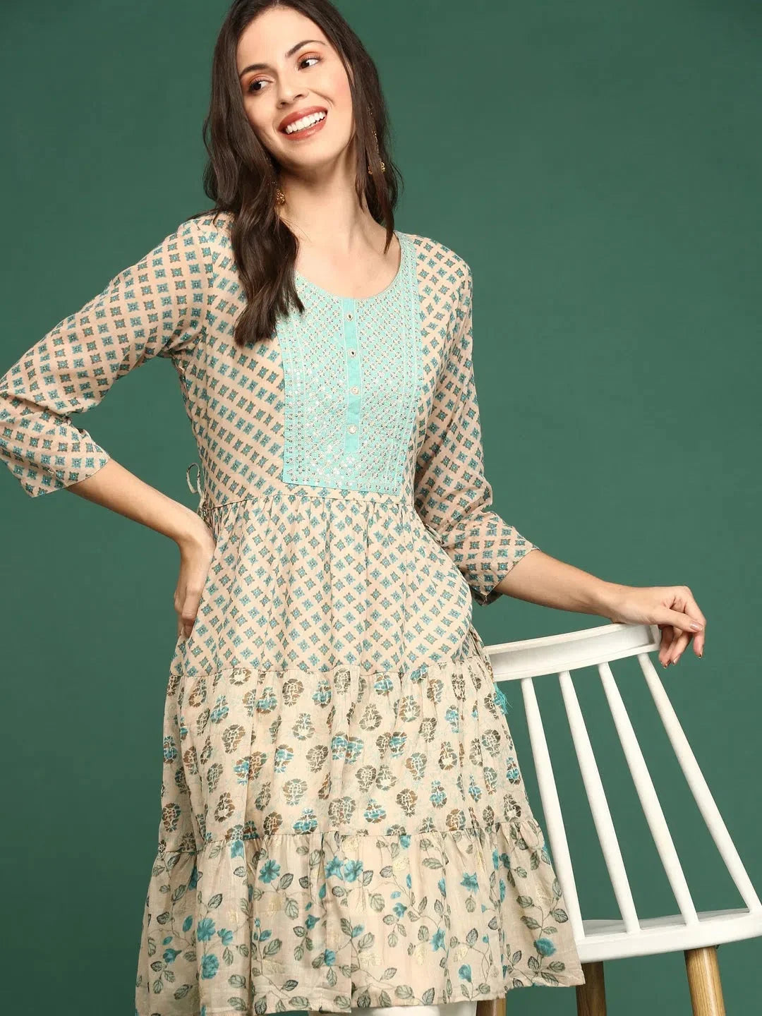 Beige Cotton Kurta - Women's Indian Kurta | Casual Cotton Kurti