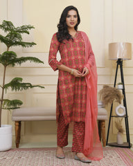 Women Maroon Cotton kurta with cotton pant & dupatta-188VAASMAROON
