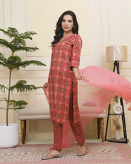 Women Maroon Cotton kurta with cotton pant & dupatta-188VAASMAROON