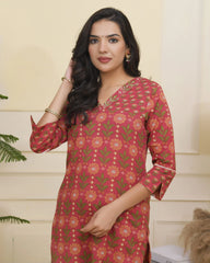 Women Maroon Cotton kurta with cotton pant & dupatta-188VAASMAROON