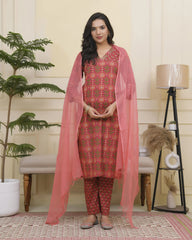 Women Maroon Cotton kurta with cotton pant & dupatta-188VAASMAROON