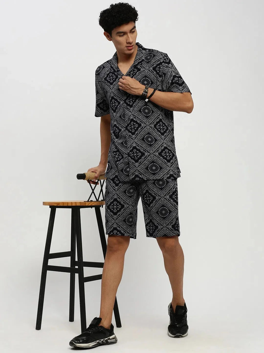 Men's Navy Printed Co ord Set | Stylish Mens Two Piece Sets