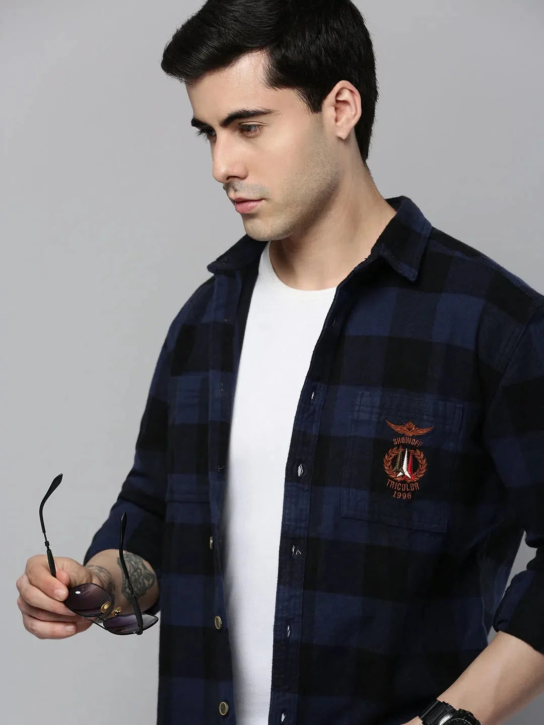 Trendy Blue Checked Mens Shirt - Cotton Casual Shirt | DesiQlo