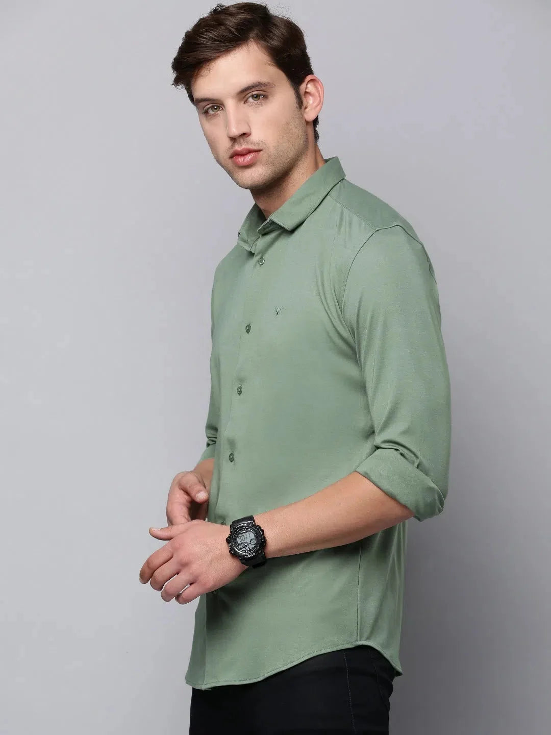 Green Cotton Mens Shirt | DesiQlo Solid Casual Shirt