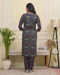Women Navy Cotton kurta with cotton pant & dupatta-189VAASNAVY