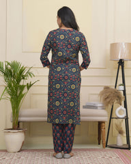 Women Navy Cotton kurta with cotton pant & dupatta-189VAASNAVY