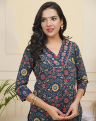 Women Navy Cotton kurta with cotton pant & dupatta-189VAASNAVY