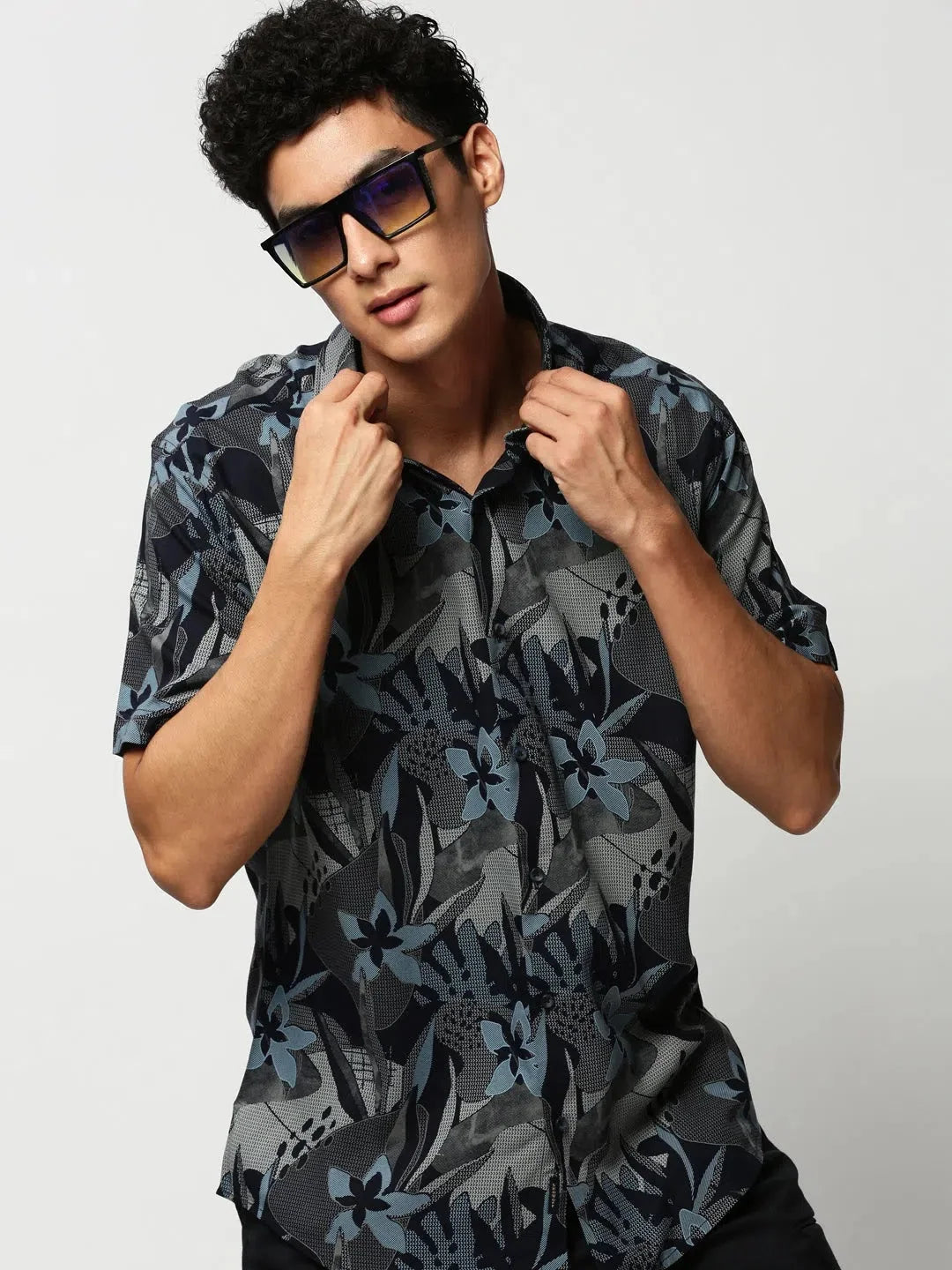 Men Navy Floral Casual Casual Shirts-GEORGE-1651-Navyblue