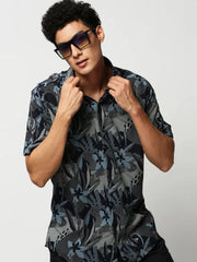 Men Navy Floral Casual Casual Shirts-GEORGE-1651-Navyblue